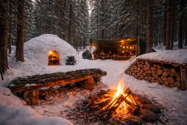 Long-Term Winter Camp Setup: Sustainable Outdoor Living in a Canadian Winter